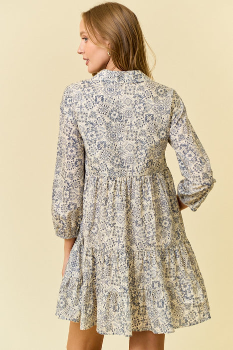 Paisley Print Button Down Mini Dress