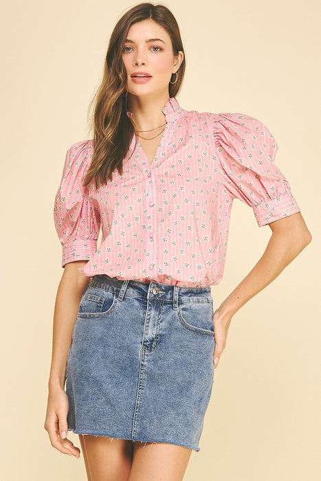 Floral Balloon Sleeve Blouse