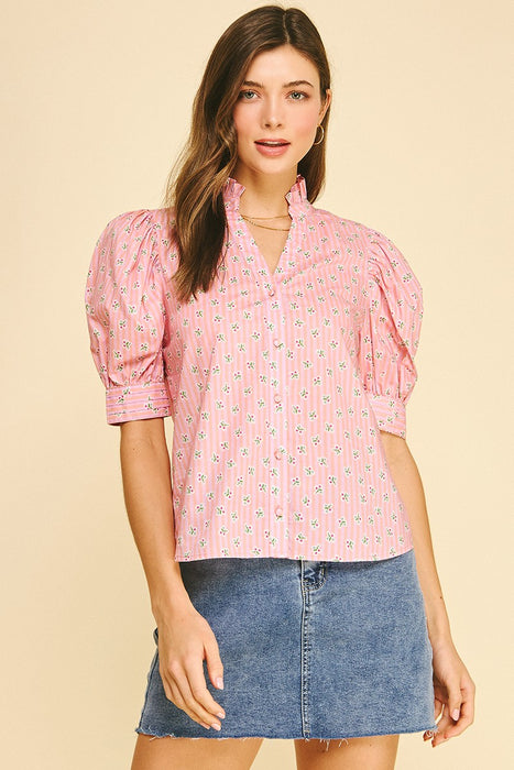 Floral Balloon Sleeve Blouse