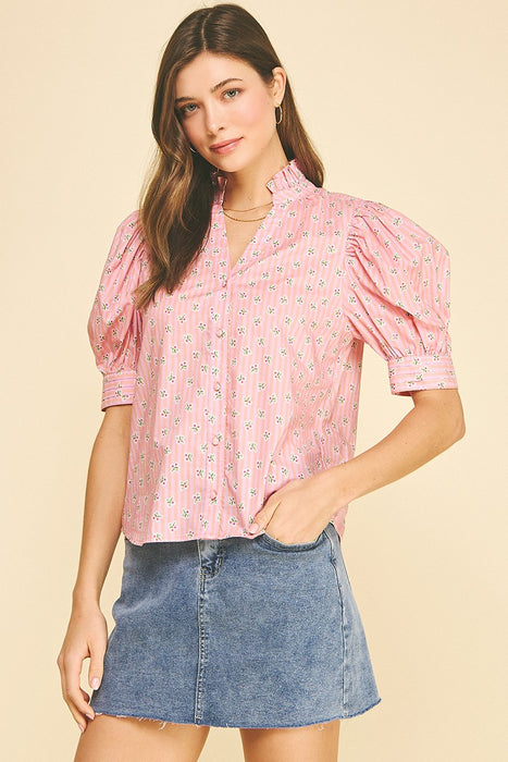 Floral Balloon Sleeve Blouse