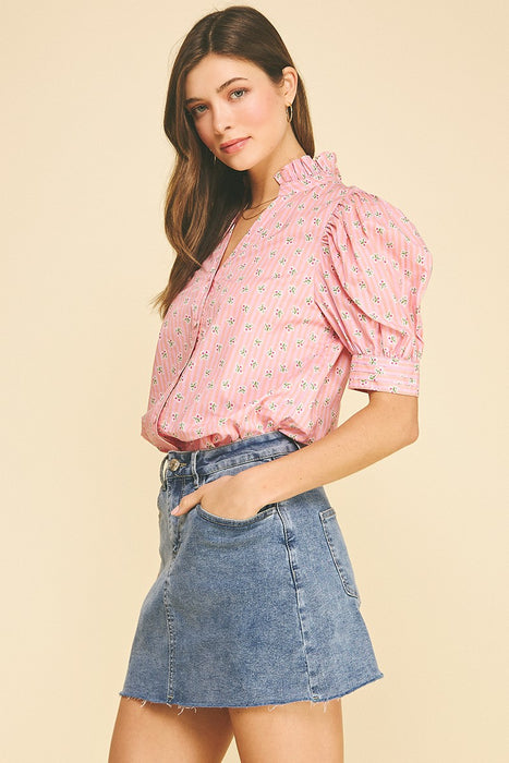 Floral Balloon Sleeve Blouse