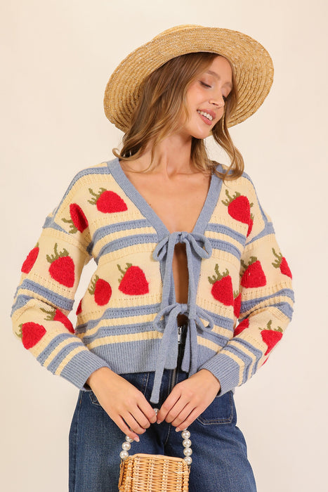 Strawberry Stripe Ribbon Cardigan
