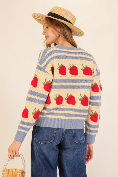Strawberry Stripe Ribbon Cardigan
