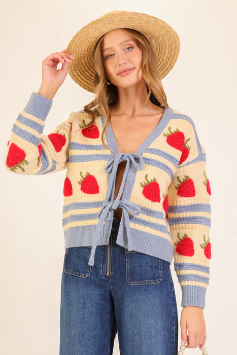 Strawberry Stripe Ribbon Cardigan