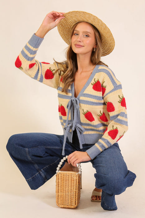 Strawberry Stripe Ribbon Cardigan
