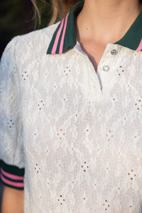 Eyelet Top with Green/Pink Trim