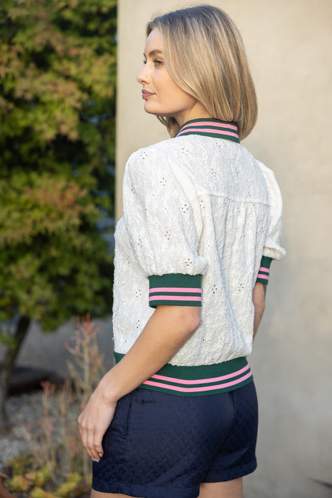 Eyelet Top with Green/Pink Trim