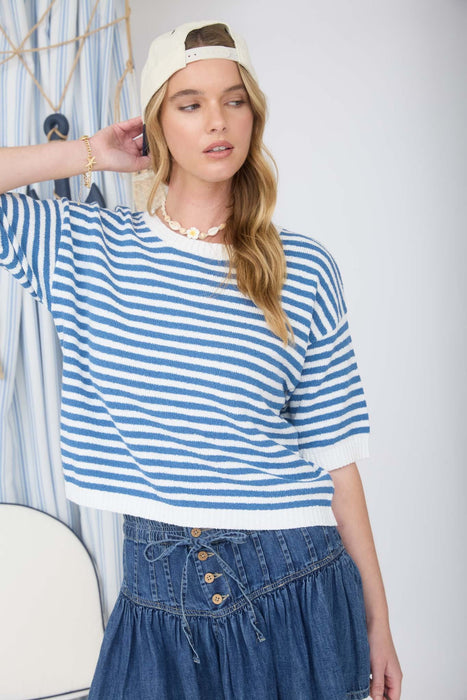 Short Sleeve Stripe Sweater