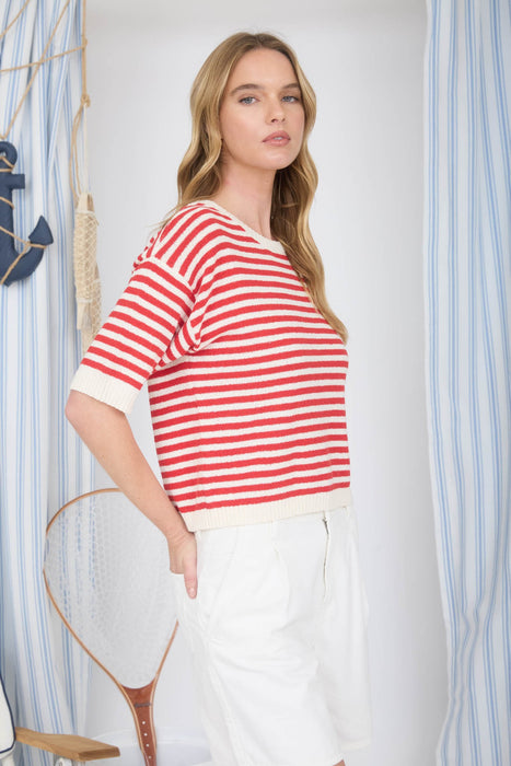 Short Sleeve Stripe Sweater