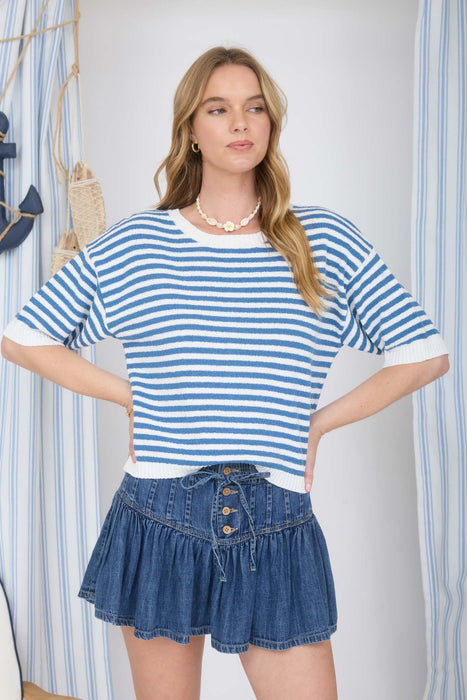 Short Sleeve Stripe Sweater