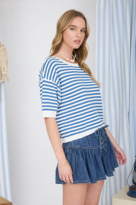 Short Sleeve Stripe Sweater