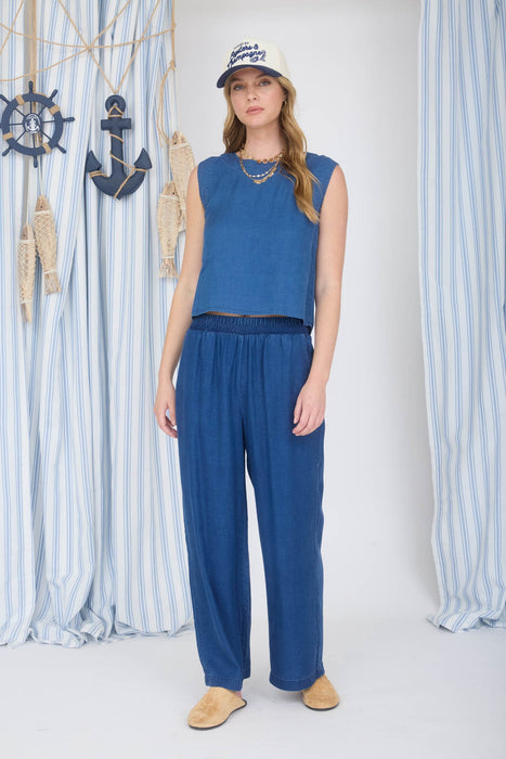 Elastic High Waist Wide Leg Pant