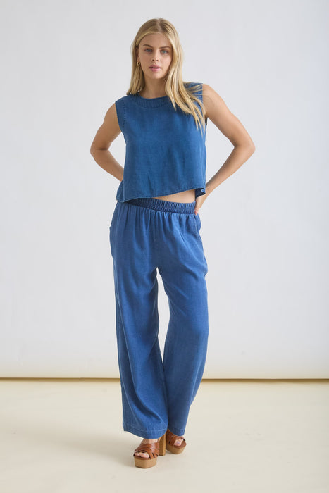 Elastic High Waist Wide Leg Pant