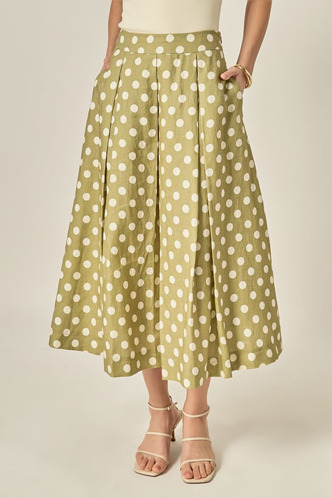 Linen Polka Dot Midi Skirt