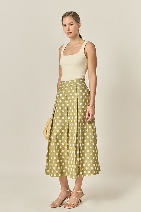Linen Polka Dot Midi Skirt