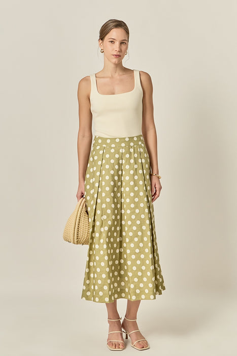 Linen Polka Dot Midi Skirt