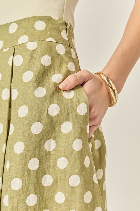 Linen Polka Dot Midi Skirt