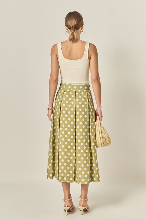 Linen Polka Dot Midi Skirt