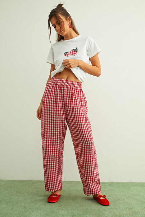 Gingham Elastic Band Waist Pants