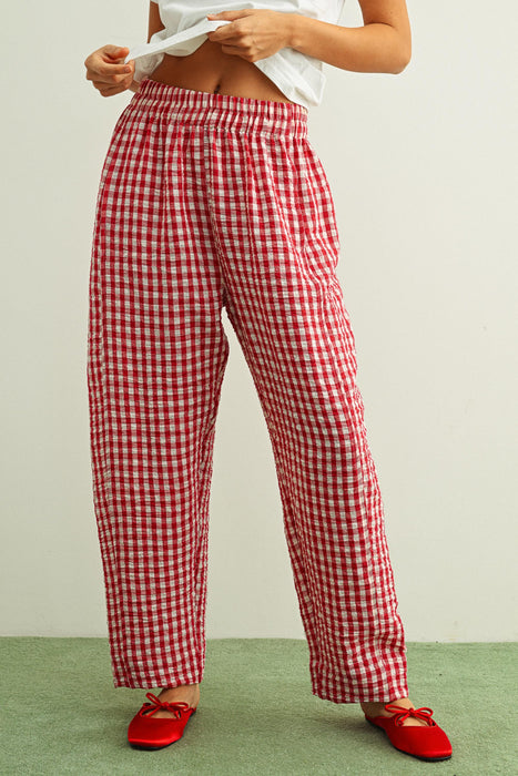 Gingham Elastic Band Waist Pants