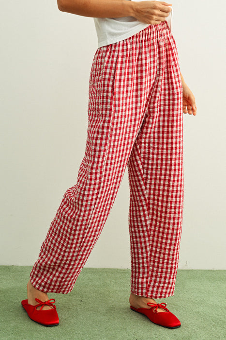Gingham Elastic Band Waist Pants