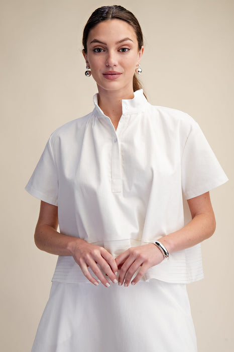 Pleated High Collar Top
