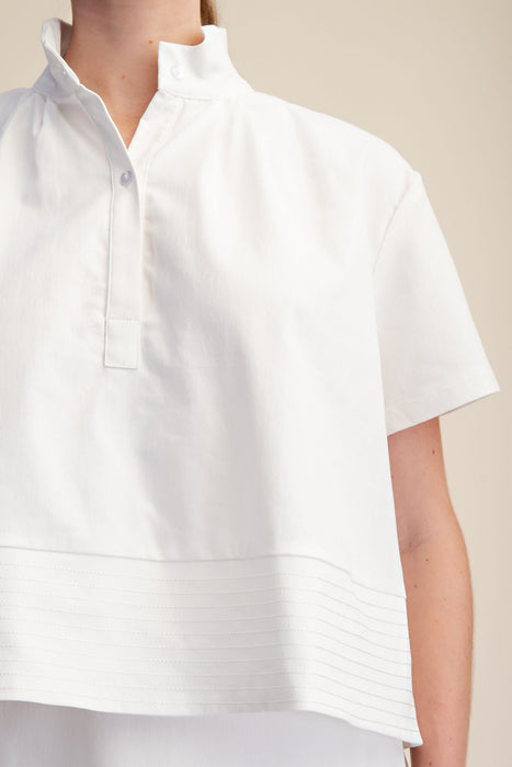 Pleated High Collar Top