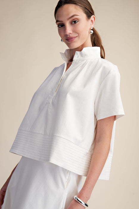 Pleated High Collar Top