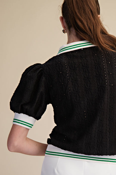 Puff Sleeve Lace knit Top