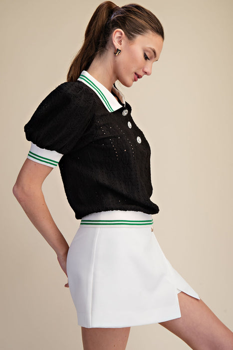 Puff Sleeve Lace knit Top