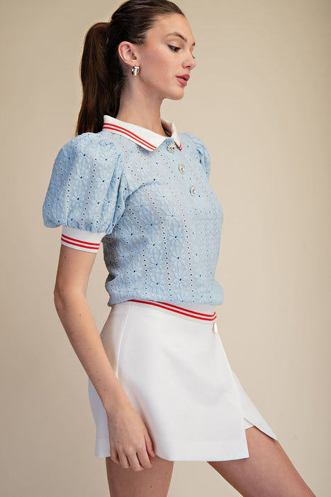 Puff Sleeve Lace knit Top
