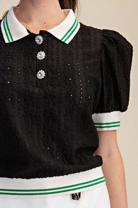 Puff Sleeve Lace knit Top