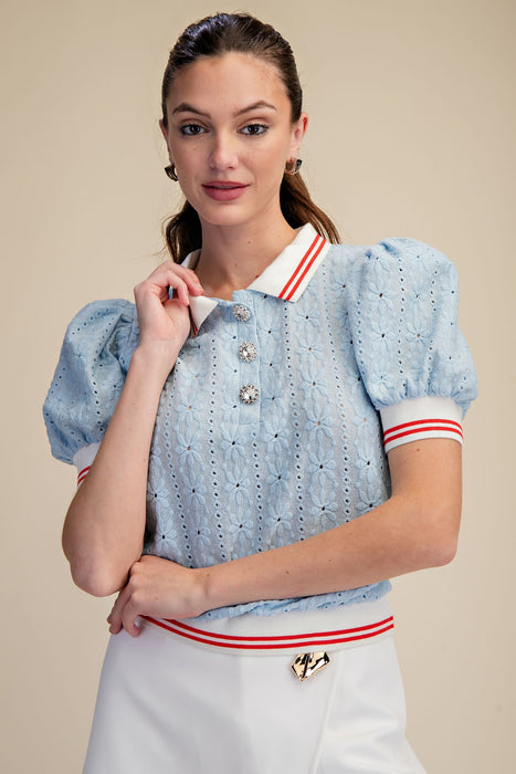 Puff Sleeve Lace knit Top