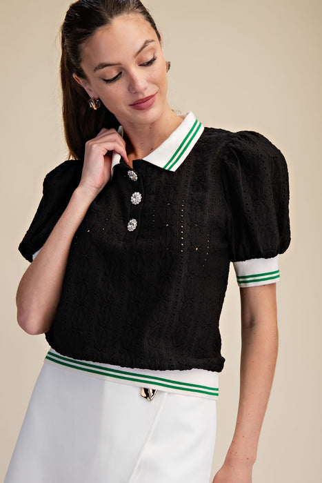 Puff Sleeve Lace knit Top