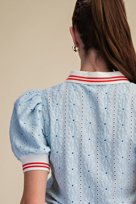 Puff Sleeve Lace knit Top