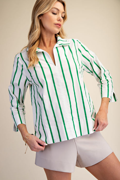 Stand Collar V Neck Blouse