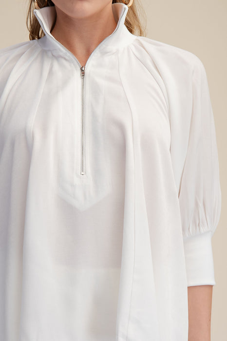 Half Zip Band Puff Sleeve Blouse