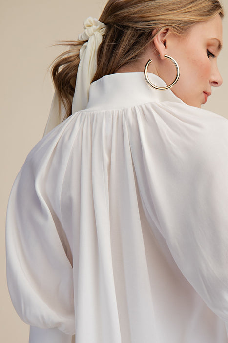 Half Zip Band Puff Sleeve Blouse