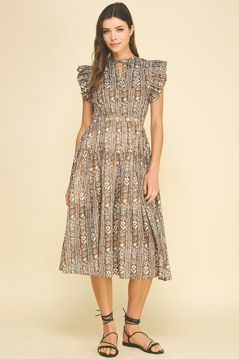 Floral Print Tiered Midi Dress