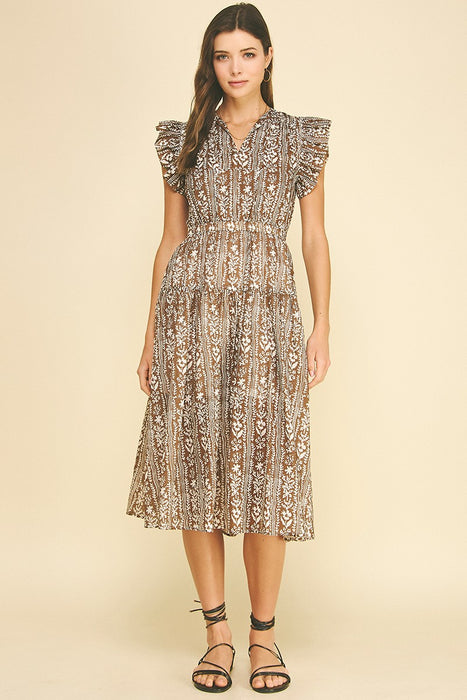 Floral Print Tiered Midi Dress
