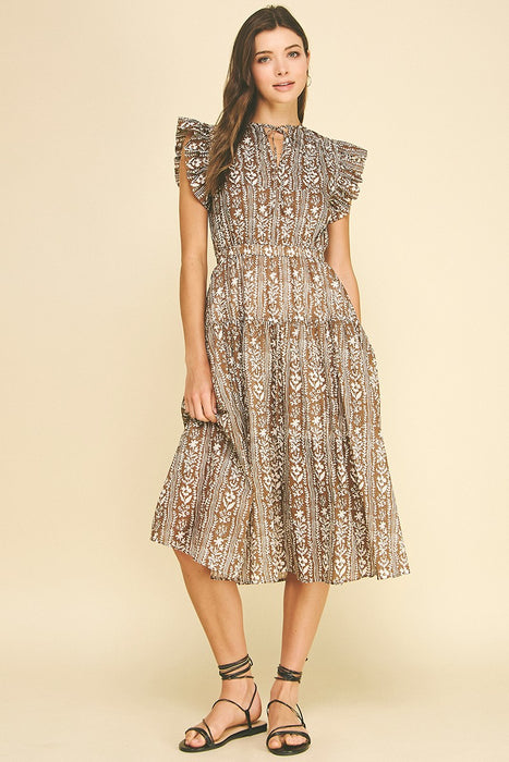 Floral Print Tiered Midi Dress