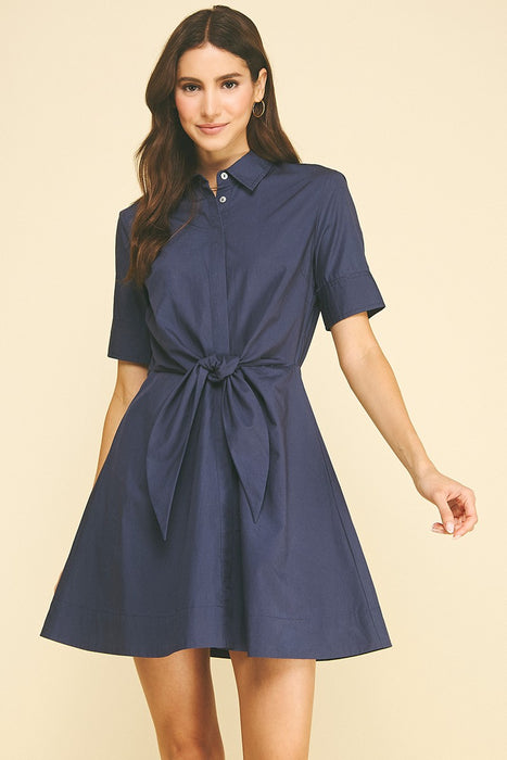 Tie Front Button Down Midi Dress