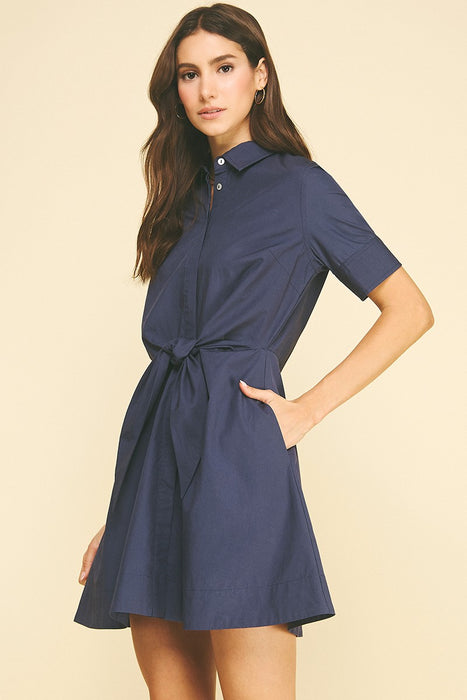 Tie Front Button Down Midi Dress