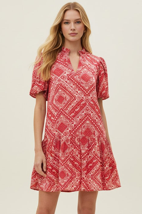 Bandana Print V-Neck Dress