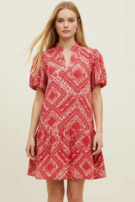 Bandana Print V-Neck Dress