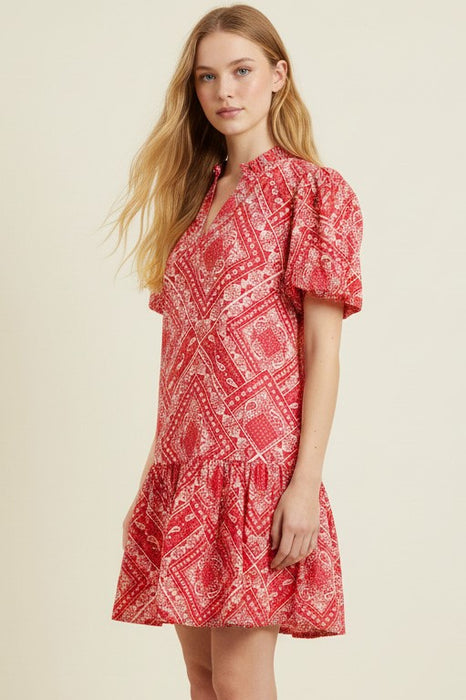 Bandana Print V-Neck Dress