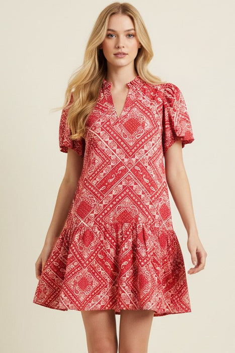 Bandana Print V-Neck Dress