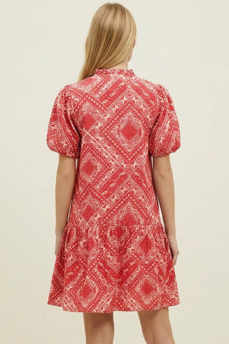 Bandana Print V-Neck Dress