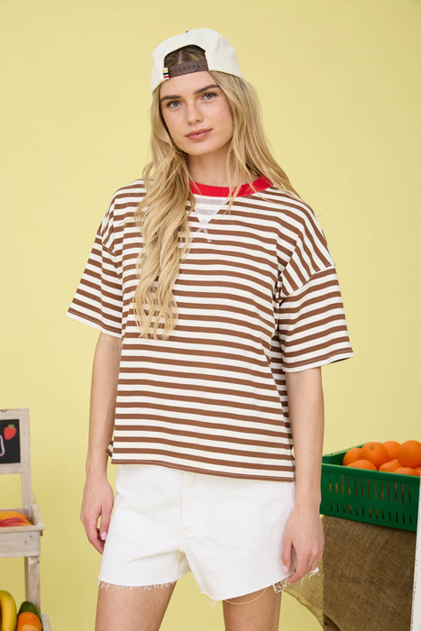 Stripe Colorblock Short Sleeve Top
