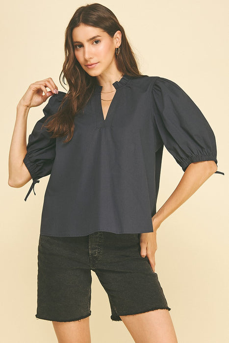 Ruffle Collar Short Sleeve Top